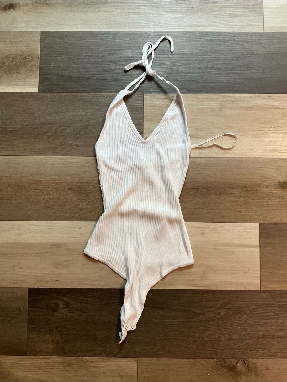 Abercrombie & Fitch Cream Ribbed Halter Bodysuit